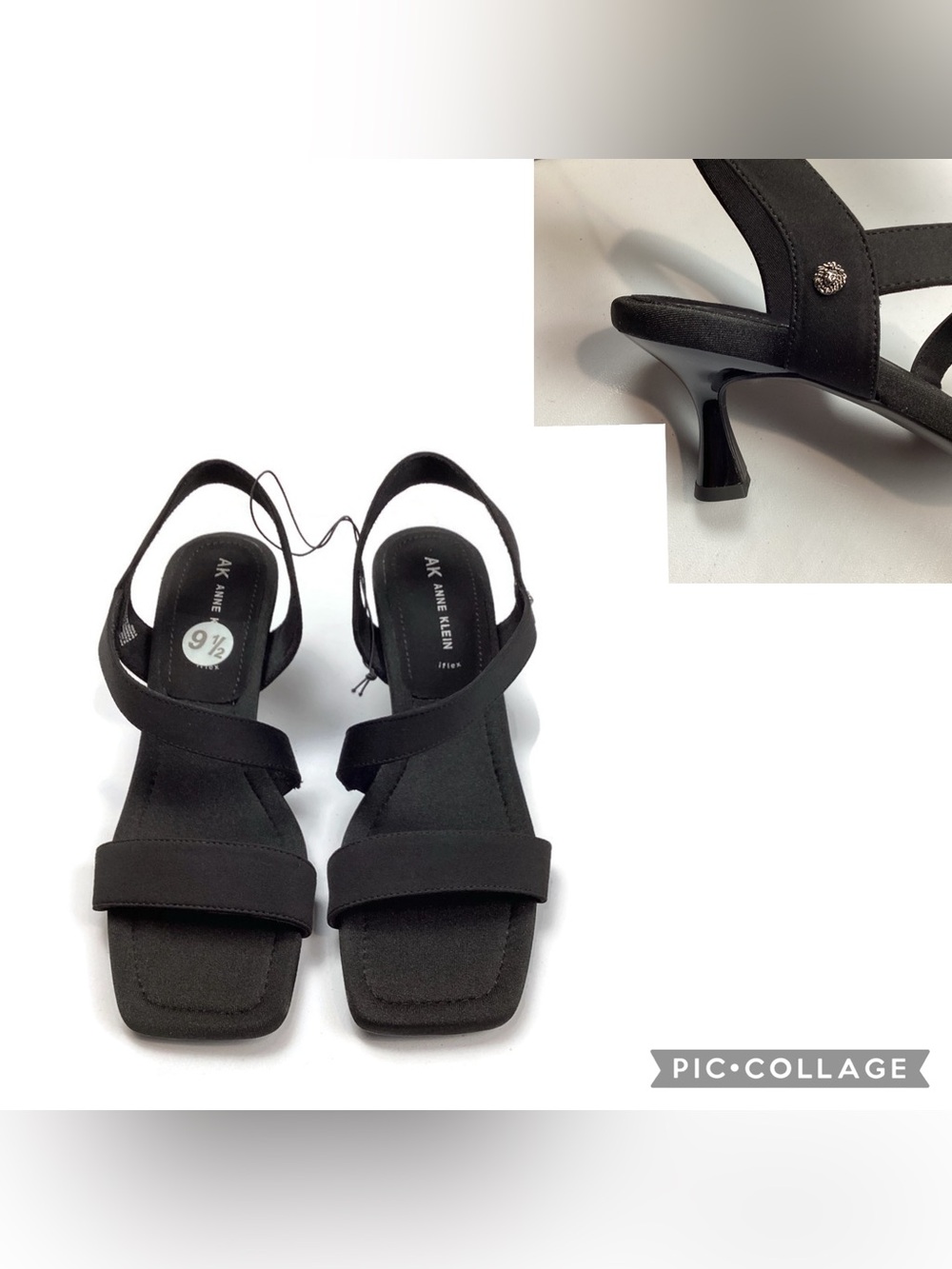 Anne Klein Black iFlex Johanna Slip-On Kitten Heel Square Toe Sandals 9.5 NWOT